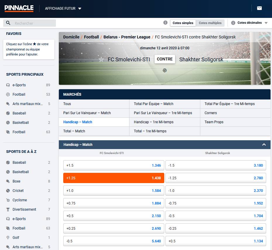 Exemple de mise à handicap autorisée